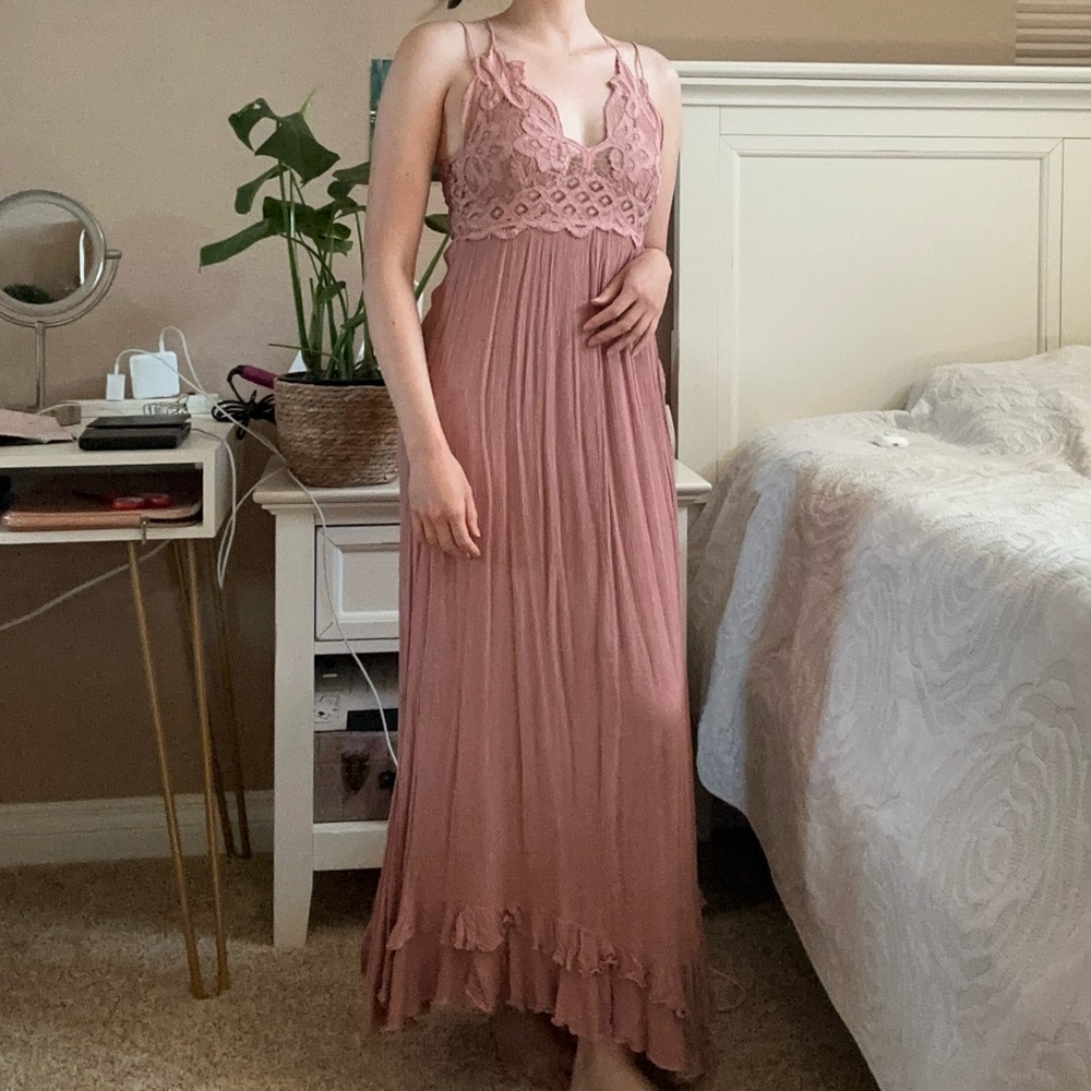 FP One Free People Adella Maxi Slip Dress Dusty Rose Pink